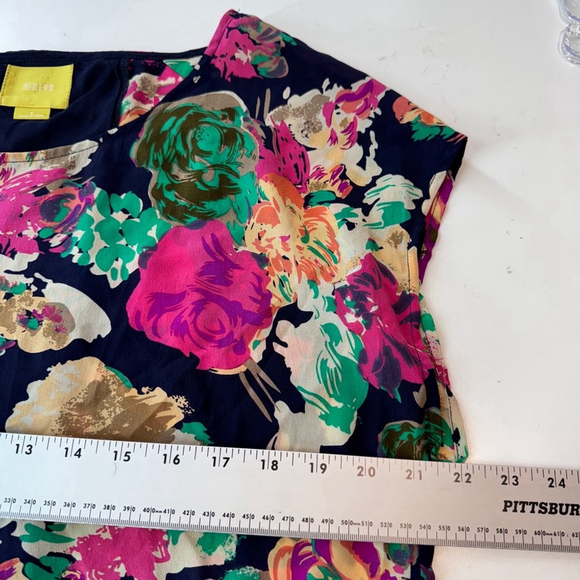 Maeve Komal Floral Top Blouse Womens 6 Blue Floral Boho Casual Pure Silk Hi Low - Picture 8 of 10